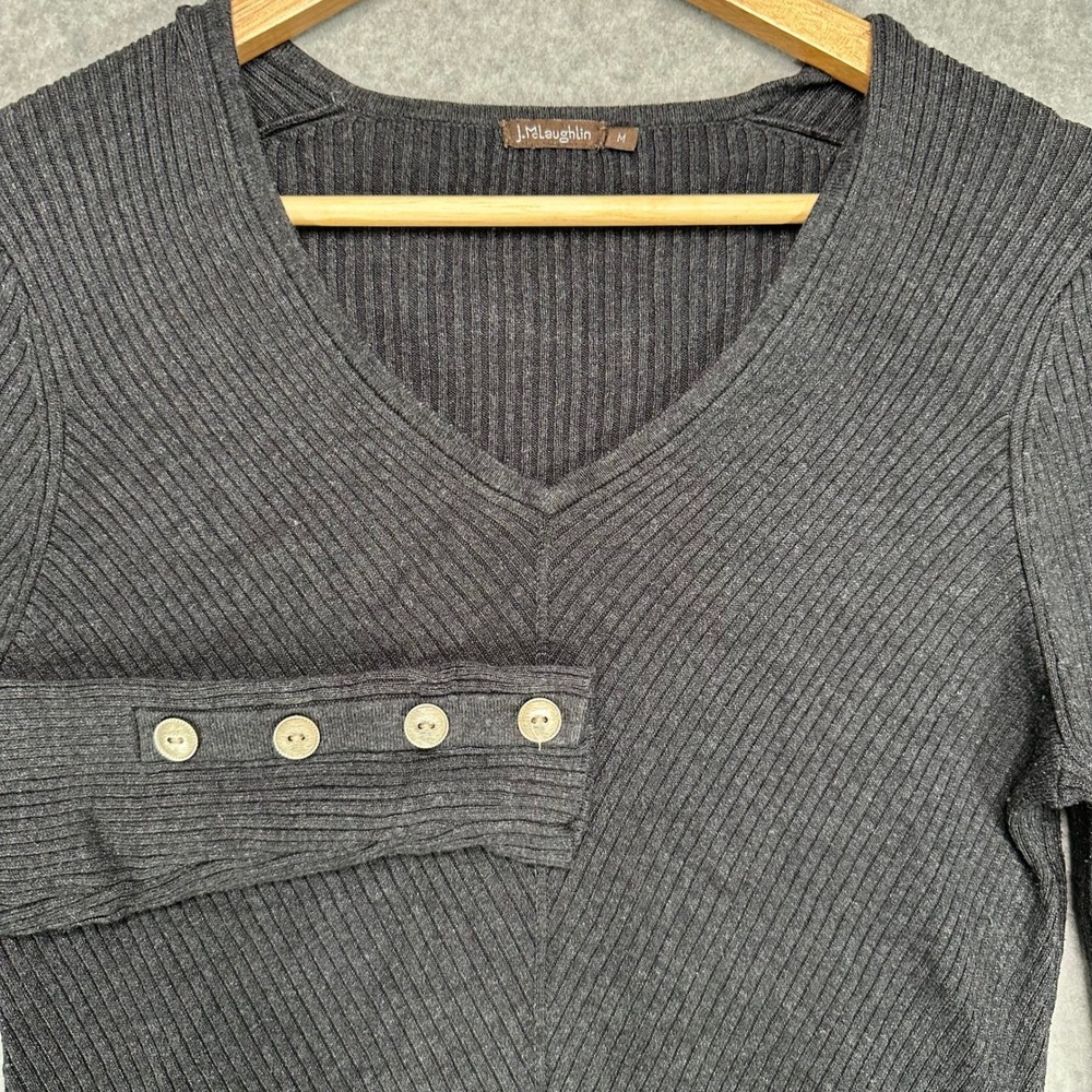 J.McLaughlin Womens Charcoal Gray Ribbed V Neck Long Sleeve Sweater Size M